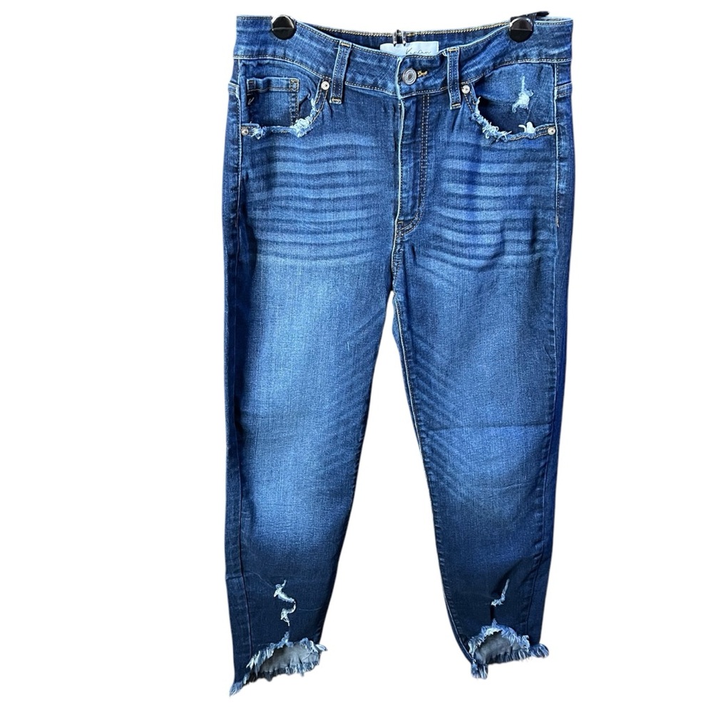 Kancan High Rise Raw Hem Ankle Skinny Jeans medium wash size 11/29